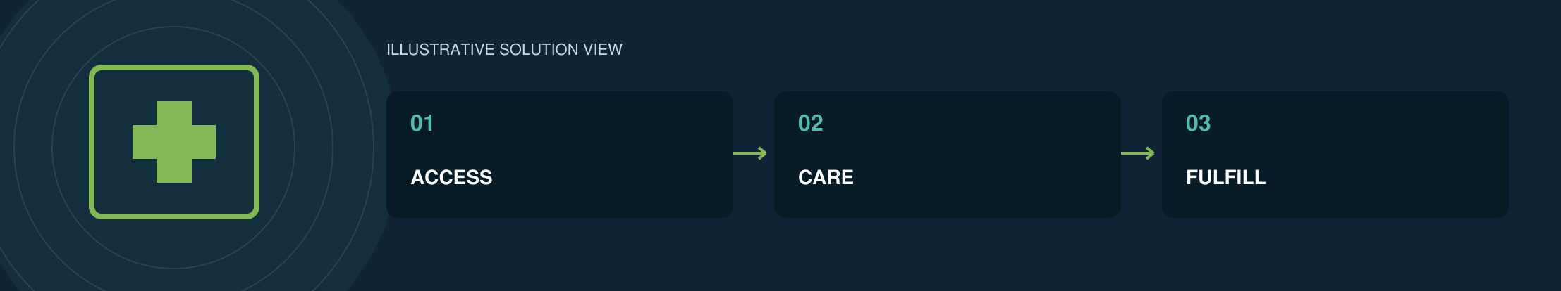 Illustrative Healthcare Management solution view from the brochure: Access, Care, Fulfill